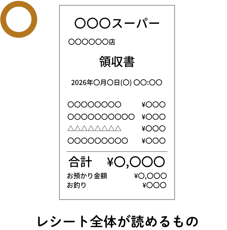レシート全体が読めるもの