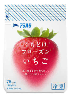 商品画像：アヲハタ　凍ったままでやわらかい、果汁づけのフルーツ　くちどけフローズンいちご