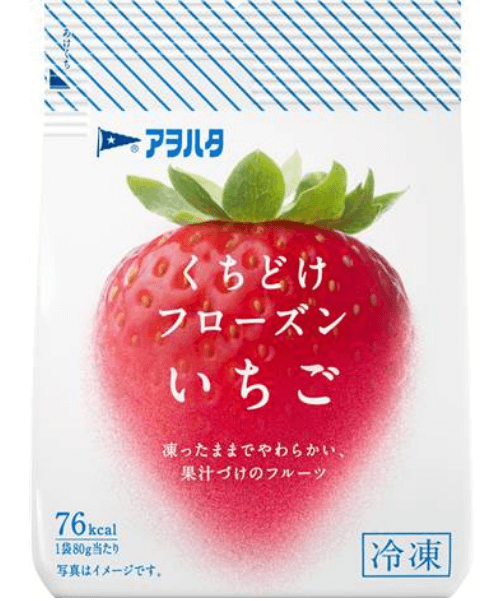 商品画像：アヲハタ　凍ったままでやわらかい、果汁づけのフルーツ　くちどけフローズンいちご