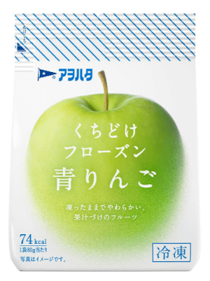 商品画像：アヲハタ　凍ったままでやわらかい、果汁づけのフルーツ　くちどけフローズン青りんご